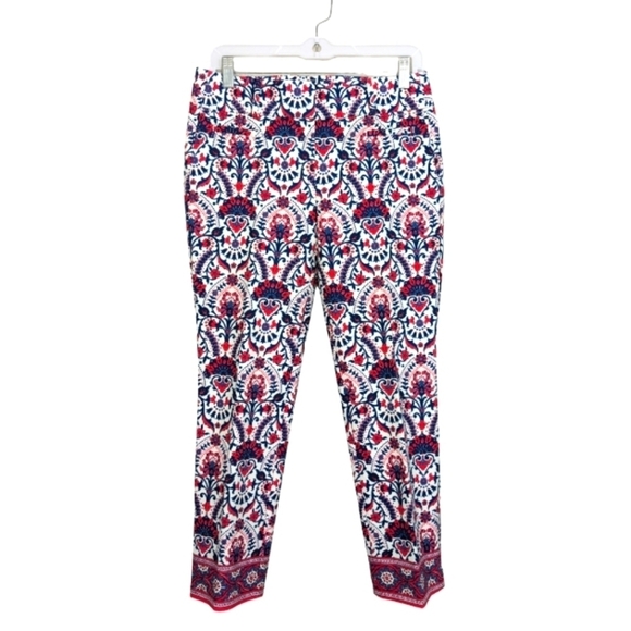 NWOT LOFT By Ann Taylor Marisa Riviera Pants Tile Print Pink Blue Crop Slim 0 - Picture 1 of 14